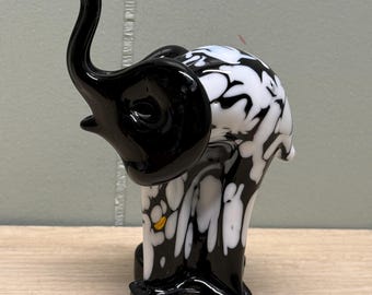 MCM Archimede Seguso Murano Bianco Nero Vidrio de Arte Italiano 5" Tronco Arriba Elefante