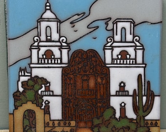 Vintage terakotowa płytka Cleo Teissedre Mission San Xavier del Bac