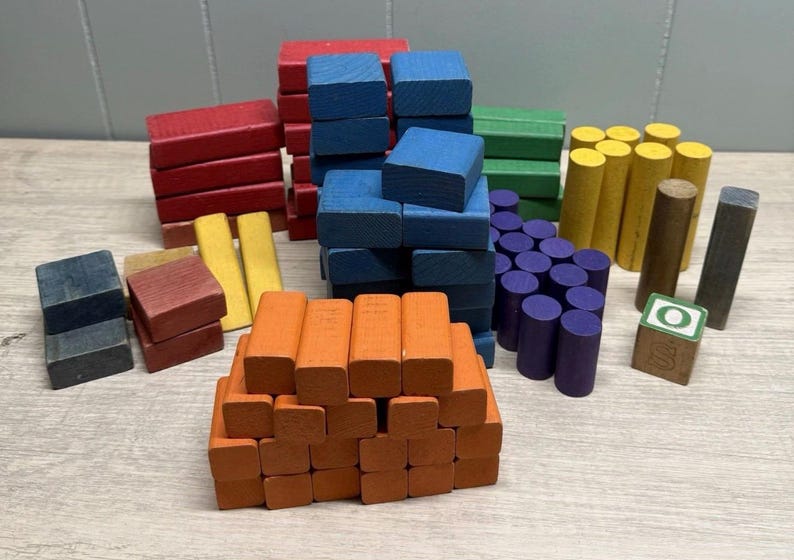 Vintage PLAYSKOOL Colored Wooden Building Blocks 95 Pieces - Etsy