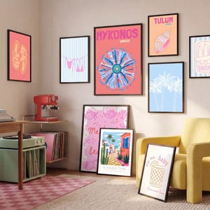 Girl Sommer Urlaub Küsten Vibe Bundle,  12 Strand Poster-Set, Dopamine Decor, pink, rosa, orange und blaue trendige Poster, Digital Download