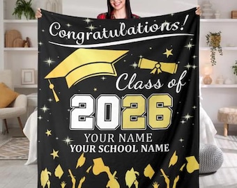 Personalisierte Klasse von 2026 Abschlussdecke, benutzerdefinierter Name Flanellüberwurf