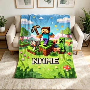 Personlig Minecraft-filt mjuk pläd, anpassad namn Steve Creeper mysig present