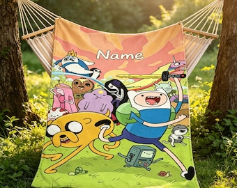 Individuelle Adventure Time Fleece-Decke, Finn Jake Anime Charaktere, personalisierter Namenswurf