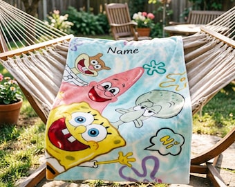 Personalisierte SpongeBob Fleece Decke, Benutzerdefinierte Name Cartoon Fleece, Kinder Fan Geschenk