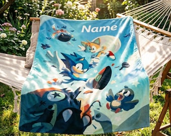 Personalisierte Sonic the Hedgehog Decke werfen, Name Geburtstag Geschenk