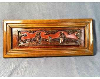 Vintage Chinese Style Wall Panel Wood Framed Lacquer Relief Asian Decor