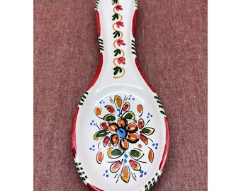 Ceramica De La Cal Espana Spanish Art Pottery Spoon Rest Hand Made Hand Painted