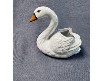 Vintage Ceramic Swan Planter White Mid Century Modern Rosenthal Netter Style Japan