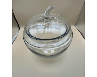 Vintage Clear Glass Apple Canister Jar w Lid 8" Kitchen Candy Cookie Storage