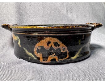 Vintage Southwestern Studio Pottery Buffalo Bowl Dish Signed Dark Iridescent Glaze