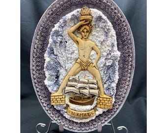 VIntage Marmaris Turkey Wall Plaque Colossus of Rhodes Ship Resin Releif Art