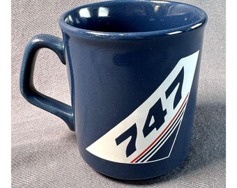 Boeing 747 767 Coffee Mug Blue Ceramic Aviation Promo Made in England