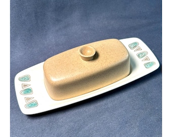 Metlox Poppytrail California Pottery Butter Dish Turquoise Atomic MCM