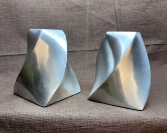 PartyLite Paar Moderne gedrehte Metall Kerzenständer Zinn-Optik gebürstet 10,5 cm