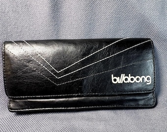 Vintage Y2K Billabong Black Leather Wallet Surf Snap Clutch Organizer