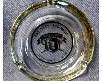 La Toque Blanche NYC Glass Ashtray Mid Century Manhattan Restaurant Advertising