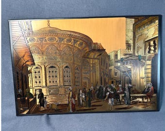 Vintage Etched Copper Wall Art: Fountain of Toosoon Pacha Architectural Scene (17x11")