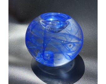 Kosta Boda Blue Art Glass Tealight Holder Scandinavian Swirl Bubble Votive Candle Holder Vintage