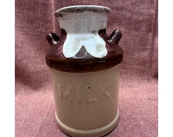 Small Vintage Milk Jug Vase Brown Drip Glazed Stoneware Cottage Kitchen Decor