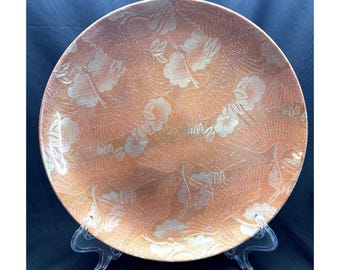 Vintage Silky Japan Crane Floral Serving Plate Platter Metallic Brocade Server