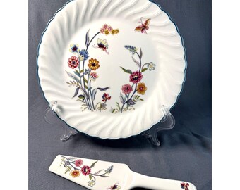 Andrea by Sadek Floral Butterfly Plate and Server Set – Cottage Style Serving (10" Diameter)