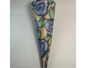 Wall Pocket Studio Pottery Vase Floral Hand painted Ceramic Hanging Vase