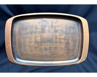 Vintage Copper Tone Metal Bar Tray Mid Century Modern Geometric Atomic Design MCM