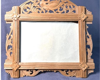 Vintage Hand Carved Ornate Indian Fretwork Wood Picture Frame 5x7 Boho Decor