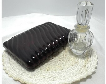 VTG Art Deco Style Vanity Set French Glass Perfume Bottle Tortoiseshell Compact