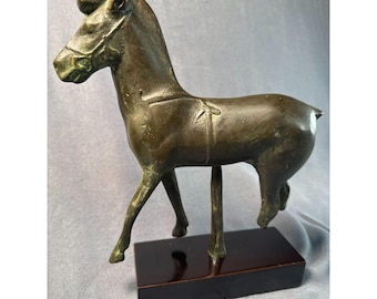 Pier 1 Bronze Tone Horse Sculpture: Modern Minimalist Patina Equestrian Figurine