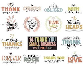 Paquete SVG de agradecimiento, paquete de sublimación svg, tarjeta svg, svg agradecido, uso comercial, svg, agradecimiento svg png, svg de pequeña empresa png dxf corte
