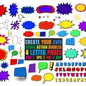 MAAK JE EIGEN actie Bubbles met 10 papieren, Comic Cartoon Style sv, Comic Balloon Bubble Art svg, Comic Book clipart svg eps png dxf print