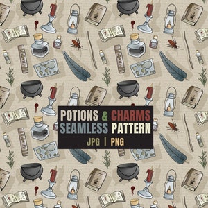 Witch seamless Pattern, Wizard School Seamless Pattern, Wizard Academy Seamless Pattern,Magic School Seamless Pattern, Digital Paper png jpg