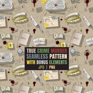 True crime seamless Pattern, murder mystery Seamless Pattern, Murder Seamless Pattern, Crime Seamless Pattern, jpg png, murder elements png