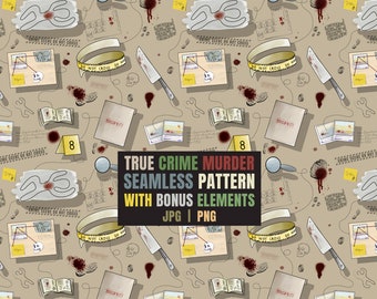 True crime seamless Pattern, murder mystery Seamless Pattern, Murder Seamless Pattern, Crime Seamless Pattern, jpg png, murder elements png