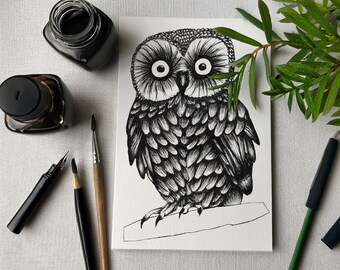 Hand Drawn Owl PNG, Black and White Woodland Design (Digital Download)
