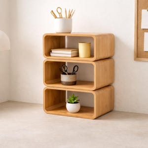 Wooden Cube Storage Shelf Organizer, Red Oak Bookshelf, Modern Cube Bookcase for Bedroom Living Room Dorm & Home Office Decor