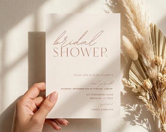 Neutral Bridal Shower Invitation | Minimal Elegant Invite | Soft Beige Wedding Shower Template | Editable Canva Download
