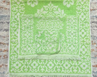 Vintage MCM St. Mary's Green Flower Bath Set Towels USA