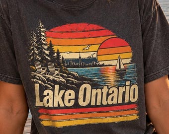 Lake Ontario Shirt, Vintage Lake Graphic Tee, Comfort Colors Shirt, Great Lakes T-Shirt, Canada Travel Gift, Lake Lover Tee