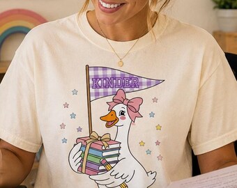 Kindergarten Goose Teacher Shirt, Cute Back To School Tee, Funny Kinder Teacher Gift, Comfort Colors Shirt, First Day Outfit