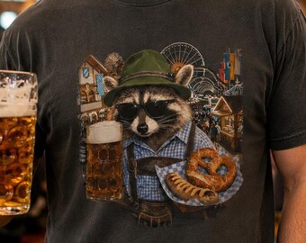 Funny Bavarian Beer Lover Tee, German Festival Graphic, Pretzel Beer Stein Animal Gift,Comfort Colors Oktoberfest Raccoon Shirt