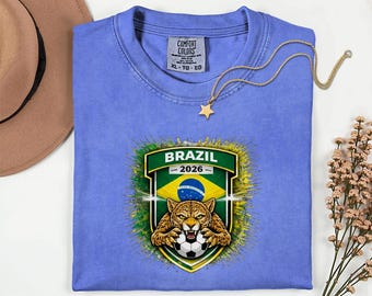 Comfort Colors® Brazil Mascot Soccer Shirt, World Tournament 2026 Gift Graphic Tee, Football Jersey Style Sports Fans Unisex T-Shirt