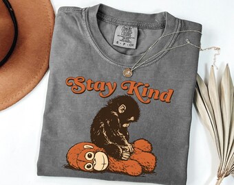 Viral Punch Monkey & Stay Kind Sweatshirt - Trendy Retro Bear Graphic Tee, Unique Birthday Gift