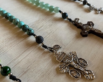 Leather Strung Stone Rosary Keychain |Steering Wheel Rosary | Car Rosary