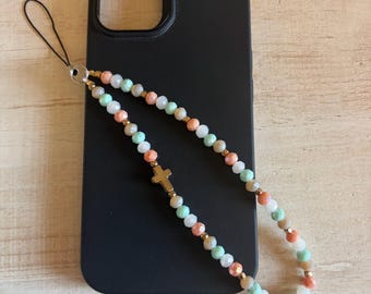 Różowo-biało-akwamarynowo-złota zawieszka na telefon komórkowy Christian Cell Phone
