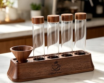 Juego de tubos para almacenar granos de café / 22 g por tubo / Bote de vidrio sellado para café / Estante hermético para almacenar granos de café / Regalo personalizado para amantes del café