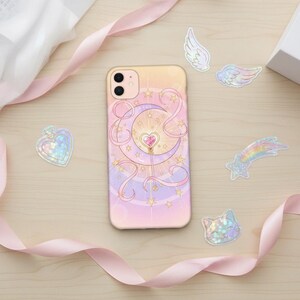 Slim Phone Case: Moon and Star Pastel Art - Lightweight, Glossy image 1