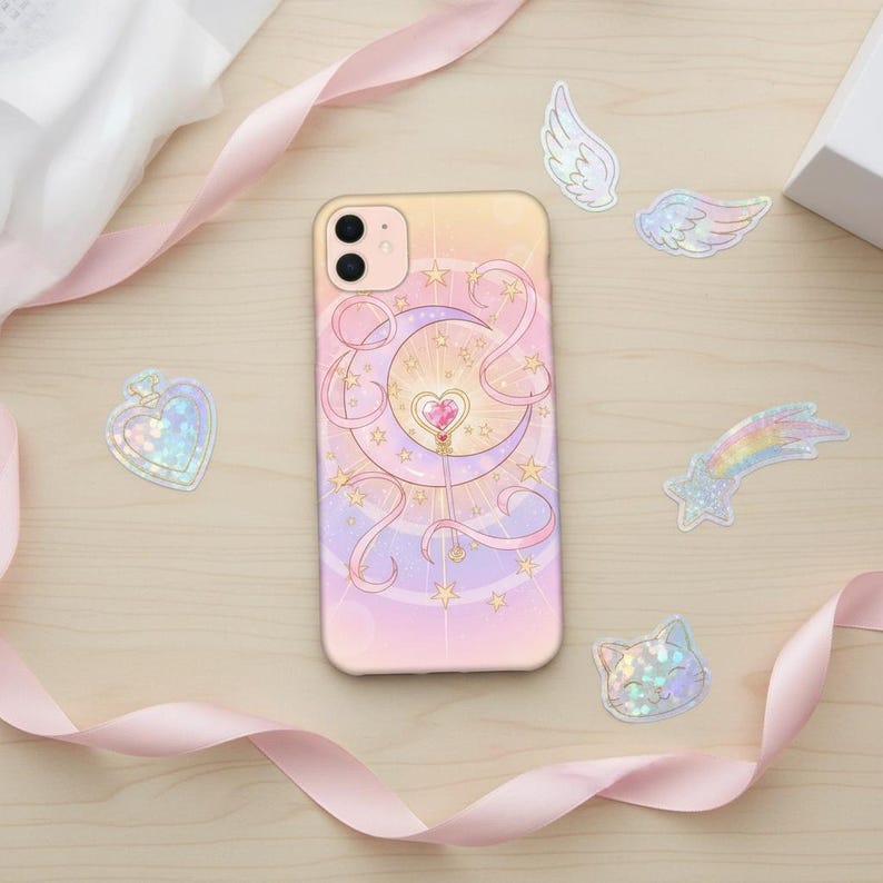 Slim Phone Case: Moon and Star Pastel Art - Lightweight, Glossy image 1