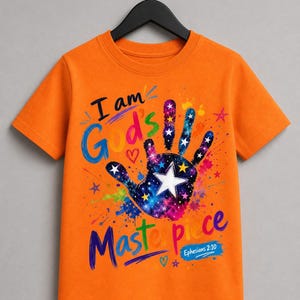 Kids Christian Tee, I Am God's Masterpiece Shirt, Bible Verse Inspirational Clothing image 4